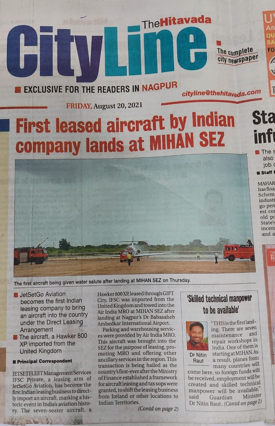First leased aircraft by Indian company lands at MIHAN-SEZ